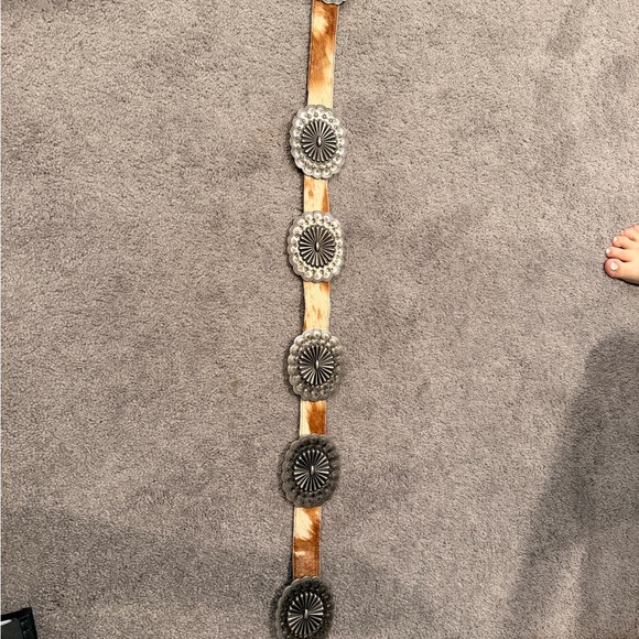 Silver Concho Belt with Brown Leather - Picture 3 of 4